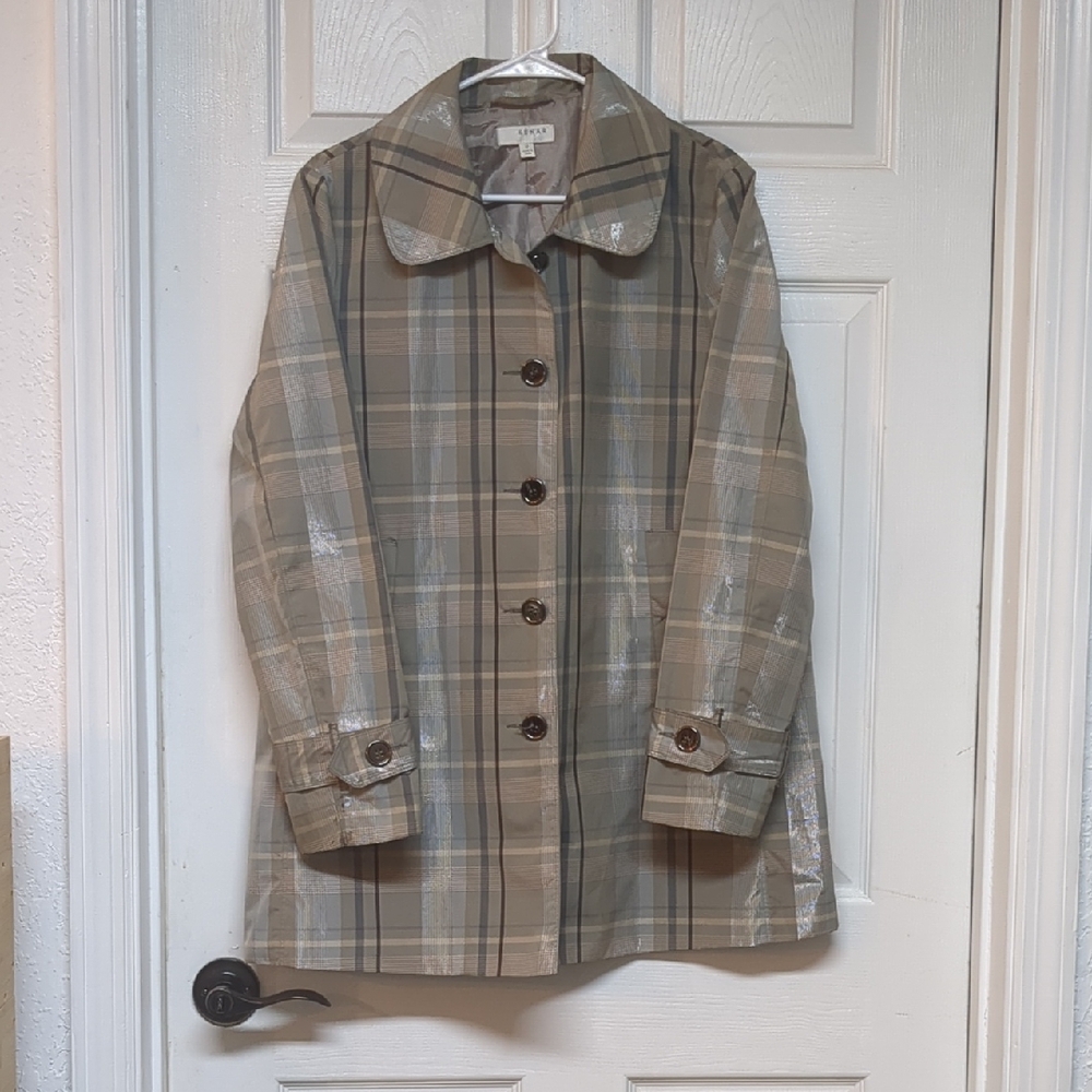 Kenar Tan Plaid Ladies Mid Length Vintage Look Lightweight Jacket In Size M